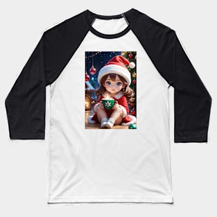 Charming Little Girl in Christmas Attire Baseball T-Shirt